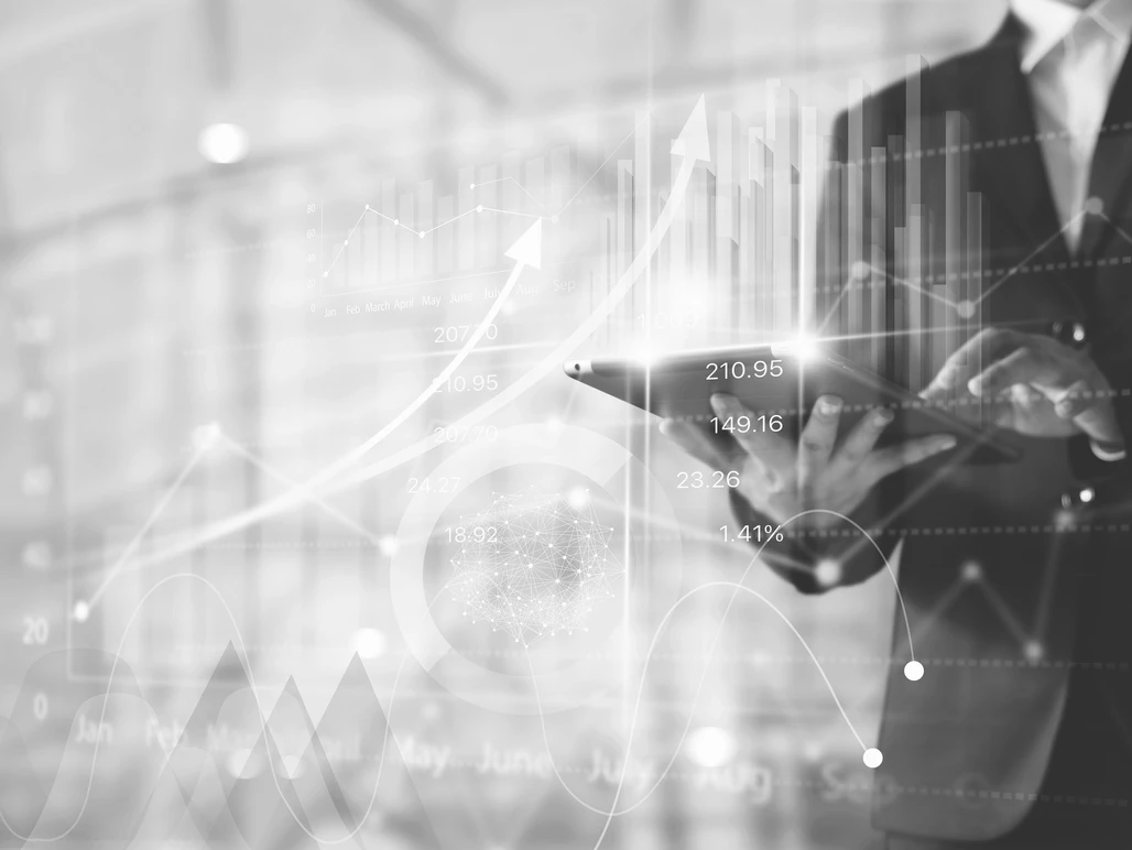 Man holding laptop tablet